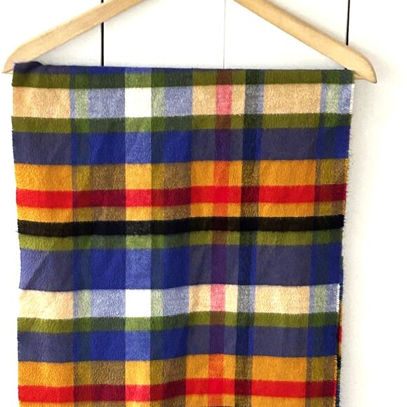 V. Fraas Cashmink Plaid Scarf Made in Germany Fringe Colorful Print Preppy - Picture 3 of 7